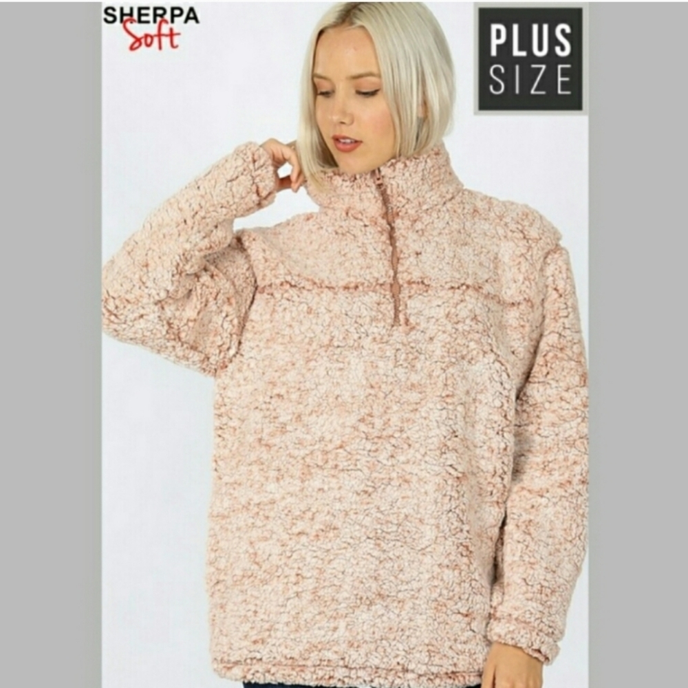 Zenana Outfitters Pullover 1/4 Zip Sherpa Teddy Sweater Jacket